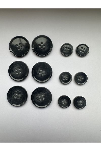 aensia Black on Gray Marble Marble Pattern Design Button Plain Polyester Button - Pack of 12 (6 Large+6 Small)