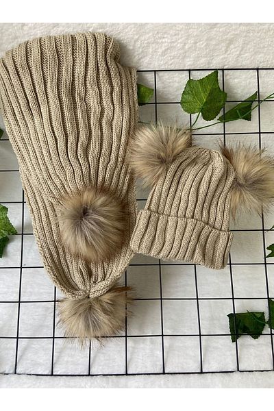 machupıcchu Baby Scarf Beanie Set with Pompom