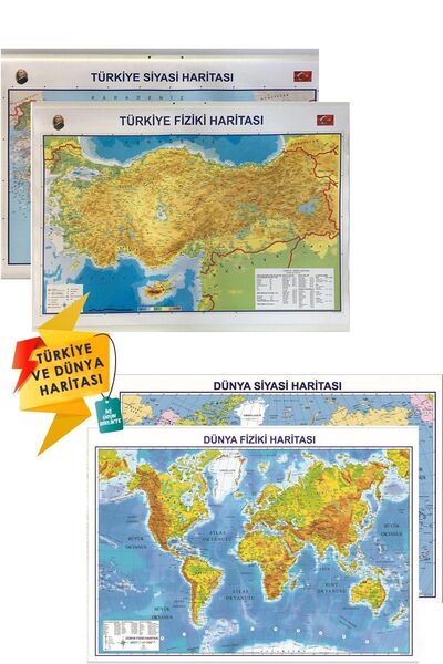 AND Dünya Ve Türkiye Haritası Seti Çift Taraflı Çıtalı (70x100 Cm)