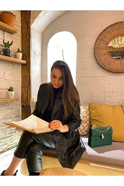 GÖKNUR ARSLAN Siyah Deri Blazer Ceket
