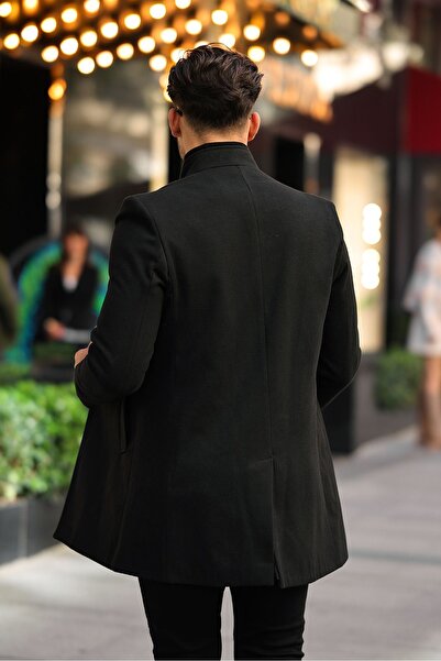 gm giyimarket Férfi fekete állógalléros hosszúkabát