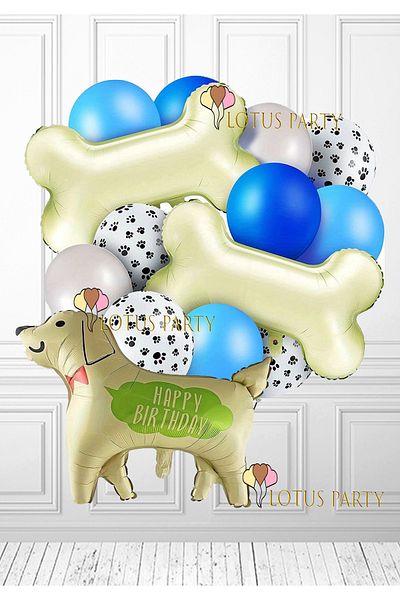LOTUS PARTY Happy Birthday Written Dog Foil Balloon - Bone Foil Balloon - Paw Printed