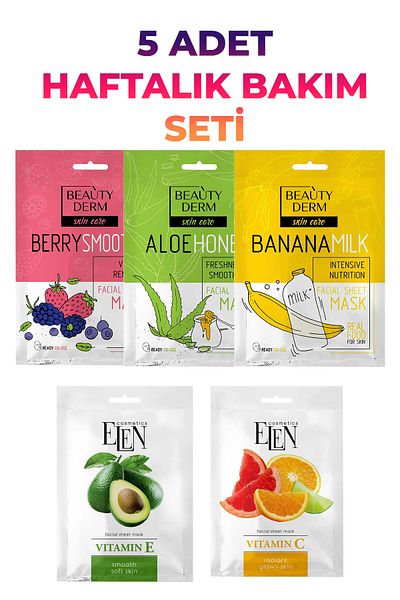 BEAUTY DERM Beautyderm Facial Care Fabric Mask 5 Pieces Weekly Care Set