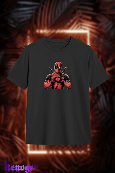 kenoger Tricou unisex cu decolteu cu imprimeu Marvel Deadpool