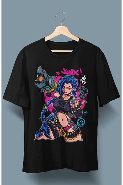 Fuddy Moda Μπλουζάκι Unisex Oversize Anime με στάμπα - L O L Jinx