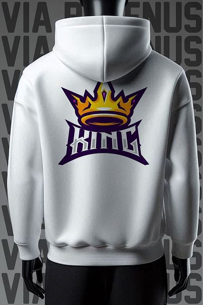 Vordevia Φούτερ King White Hooded - 3 νήματα, φαρδιά εφαρμογή, εμπρός και πίσω στάμπα