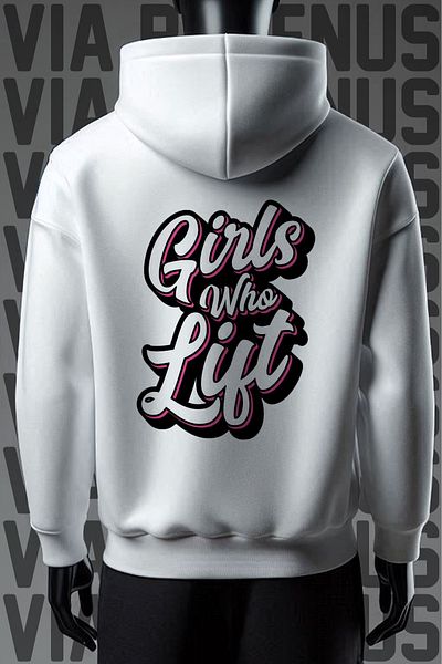 Vordevia Girls Who Lift - Φούτερ με φαρδιά εφαρμογή με 3 νήματα, στάμπα στην πλάτη, λευκή κουκούλα