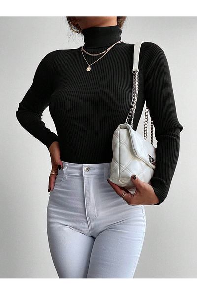Bengi Clothing Pulover din tricot cu nervuri cu gât - mânecă lungă