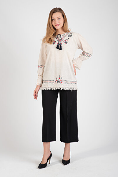 Hatun Atila Bluză brodată cu guler cu dantelă HatunAtila - 7729