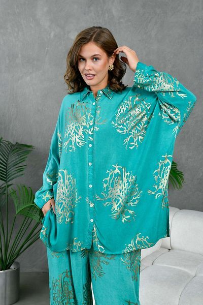 lovebox Foil Printed Women's Shirt and Trousers Set - Viscose Set of Two