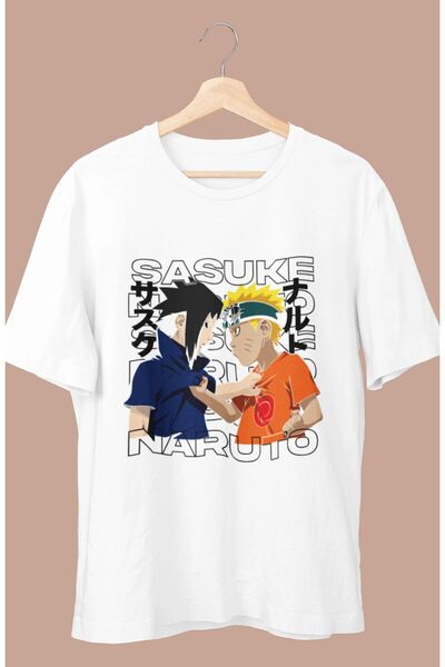 Fuddy Moda Oversize kroj Naruto i Sasuke Štampano T-shirt , unisex anime Štam...