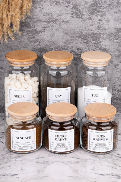 MODA OZY 1300ml Tea/Sugar/Salt and 500ml Filter Coffee/Turkish Coffee/Nescafe Jar - Set of 3 with Wooden Lid