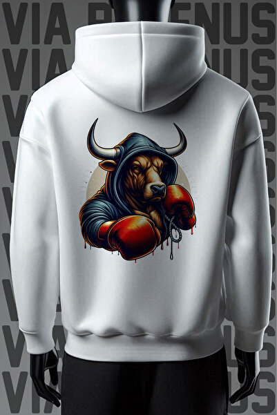 Vordevia Bull Boxing 3 Thread White K Sa kapuljačom Široka majica - Prednja i...
