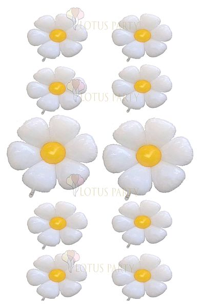LOTUS PARTY 10 White Daisy Foil Balloons - 2 Large Daisy 8 Small Daisy Foil Balloons