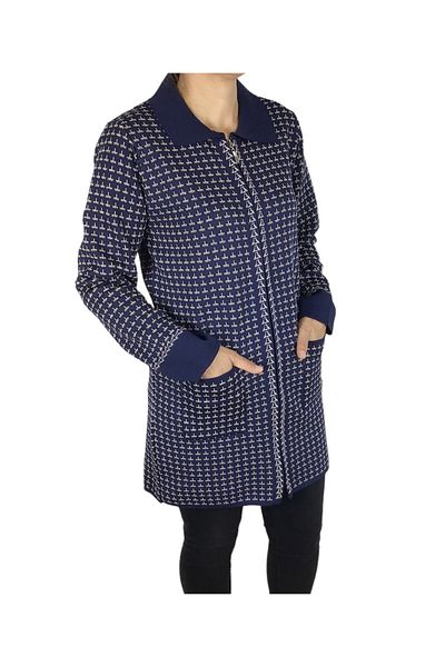 ECE GİYİM Patterned and Zippered Thick Winter Cardigan - Women's, Collared Pockets