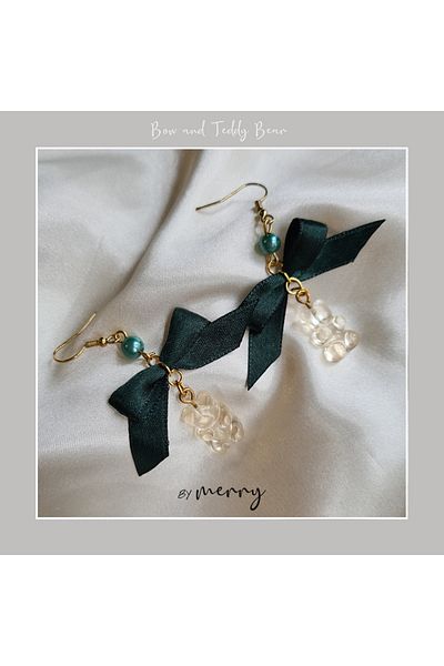 by Merry Teddy Bear Bow Earrings - Lolita and Haribo Model