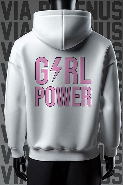 Vordevia Φούτερ Girl Power 3 νήματα με λευκή κουκούλα - Μπροστά και πίσω εμπριμέ