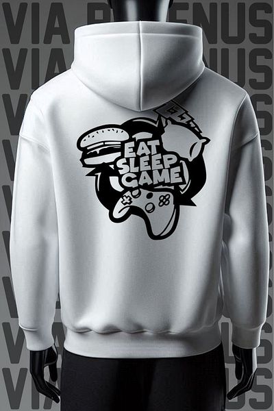 Vordevia Φούτερ Eat Sleep Game 3 Thread White Hoodie - Εκτύπωση μπροστά και πίσω
