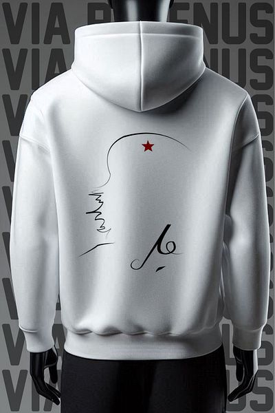 Vordevia Che Guevara Printed - 3 Thread Wide Fit White Hooded Sweatshirt