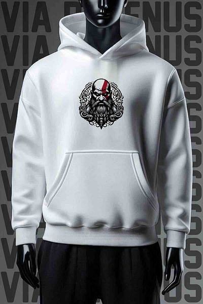 Vordevia Φούτερ Kratos 3 Thread White Hooded - Εκτύπωση Μπροστά και Πίσω