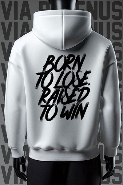 Vordevia Φούτερ Born to Lose με 3 νήματα λευκή κουκούλα φαρδιά εφαρμογή - Μπροστινή και πίσω στάμπα