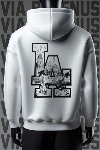 Vordevia Λευκή κουκούλα - Φούτερ LA Printed Wide Fit, 3 νήματα