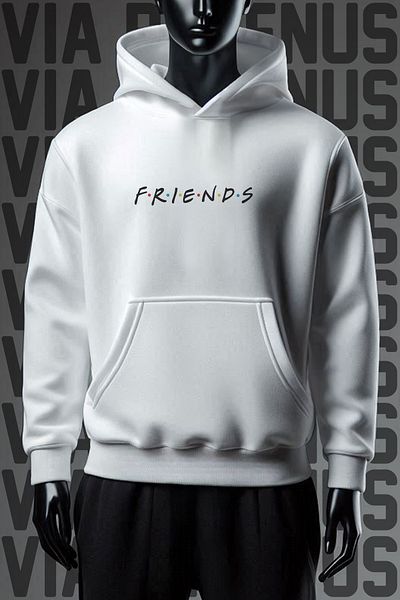 Vordevia Φούτερ Friends 3 νήματα με λευκή κουκούλα - Μπροστά και πίσω εμπριμέ
