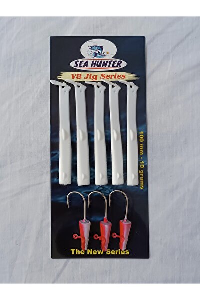 SEA HUNTER V8 Jig Series 10 cm 10 gr Silikon Yem UV BEYAZ 5 pcs