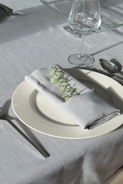 creaminhome طقم مفرش طاولة من الكتان الرمادي