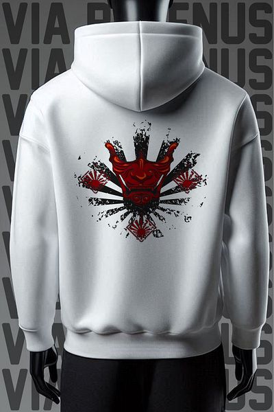 Vordevia Φούτερ Yakuza 3 Spinning Wide Fit Λευκή κουκούλα - Μπροστά και πίσω εμπριμέ