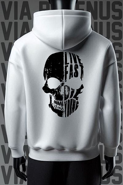 Vordevia White Hooded Sweatshirt - Live Fast, Young, 3 Thread, Wide Fit