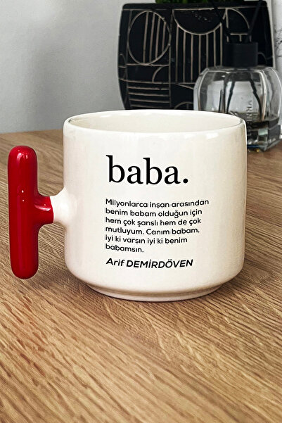 Hedizu Kişiye Özel Baba Kupa Bardak T Kulplu Kırmızı Babaya Doğum Günü Babala...