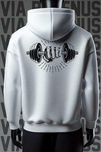Vordevia Rhythm Printed 3 Thread Wide Fit White Hooded Sweatshirt