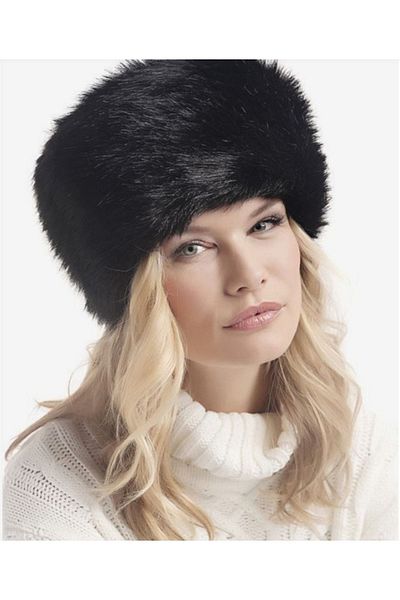 sevaradekor Women's Kalpak Fur Hat Faux Plush Fox Black Beret