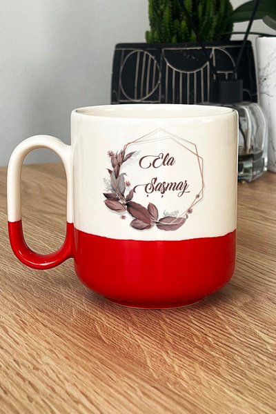 Hedizu Kişiye Özel Çiçek Tasarımlı İsme Özel Pro Kupa Bardak Kırmızı İsim Soy...