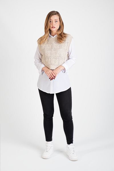 Hatun Atila Hatunatila Crocheted Motif Side Tie Sweater - 5066