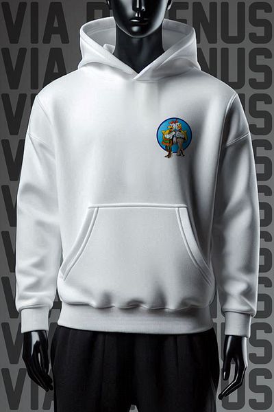 Vordevia Φούτερ Los Pollos 3 Thread White Hooded - Εκτύπωση και στο μπροστινό και στο πίσω μέρος