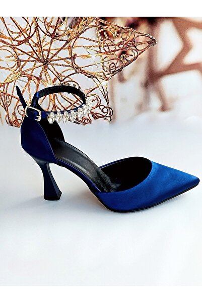 Modavien Women's Satin Navy Blue 9 cm Evening Dress Shoes 352t