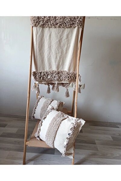 Kübrahome Bohem Tarzda Çift Kişilik Yatak Koltuk Örtüsü Şalı Gümüş Pul Detaylı Punch Nakış