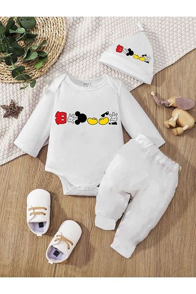 bebekpare Cotton Mickey Mouse Printed Baby Body and Bodysuit Set