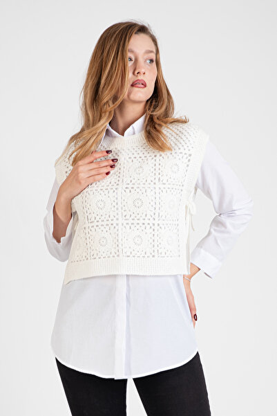 Hatun Atila Hatunatila Crocheted Motif Side Tie Sweater - 5066