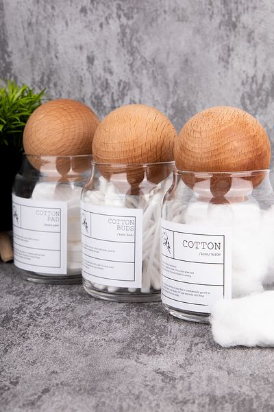 MODA OZY 300ml Βαμβακερό γυάλινο βάζο 3 τεμαχίων με καπάκι και ετικέτα οργάνωσης μπάνιου