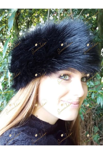 sevaradekor Women's Kalpak Fur Hat Faux Plush Fox Black Beret