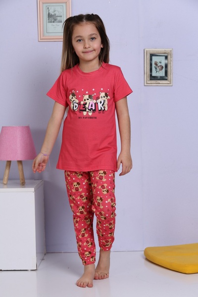 Little Pumpkin Girl's Pajamas with Red Teddy Bear