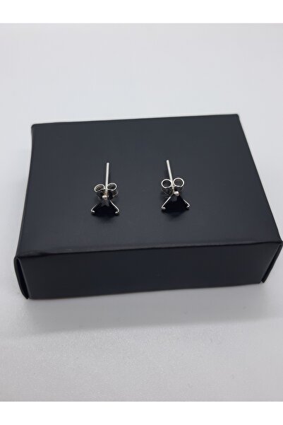Set 925 Ayar Gümüş Damgalı Siyah Zirkon Taşlı ''ÜÇGEN'' Küpe
