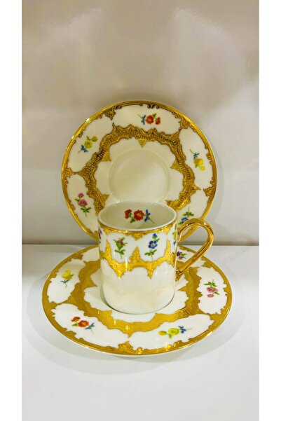 ROY KING Evimsahane Çiçek Vintage 24 K Altın Kaplama Kahve Fincan Takımı