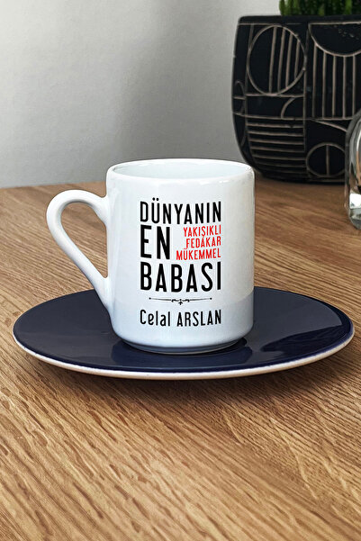 Hedizu Kişiye Özel Babaya Hediye Türk Kahvesi Fincanı Lacivert Babalara Doğum...