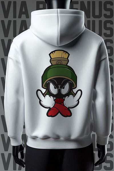 Vordevia Φούτερ Martian 3 Thread White Hooded Φαρδιά Εφαρμογή - Εκτύπωση Μπροστά και Πίσω