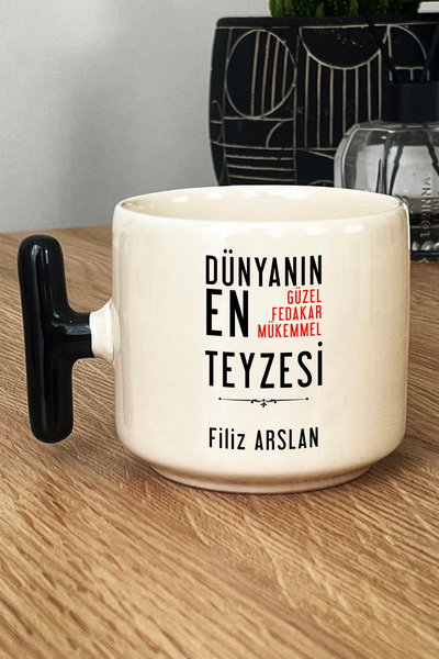 Hedizu Kişiye Özel Teyzeye Hediye Kupa Bardak T Kulplu Siyah Teyzeye Doğum Gü...
