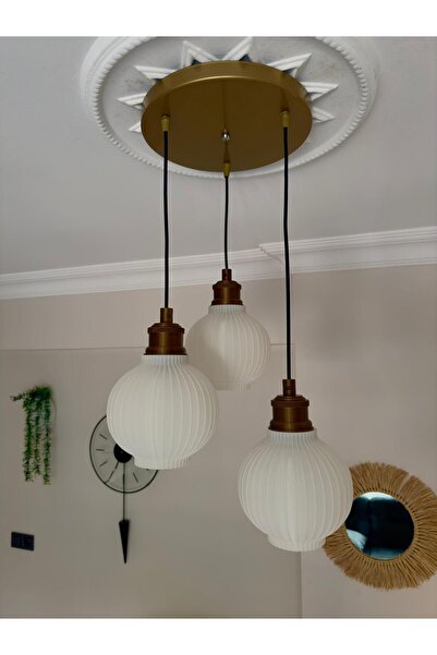 Limon 3D Desing Bohem 3'lü Eskitme Sarkıt Avize - 3 Başlıklı Avize Modern Tasarım Yatak Odası Salon Yemek Odası